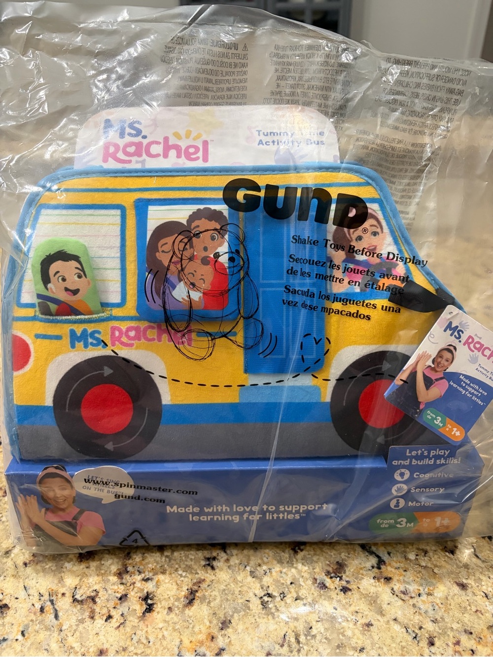 Ms. Rachel Yellow Bus Plush Tummy Time Activity Toy